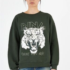Anine Bing Tiger Graphic Sweatshirt Green Crewneck Oversized Muse